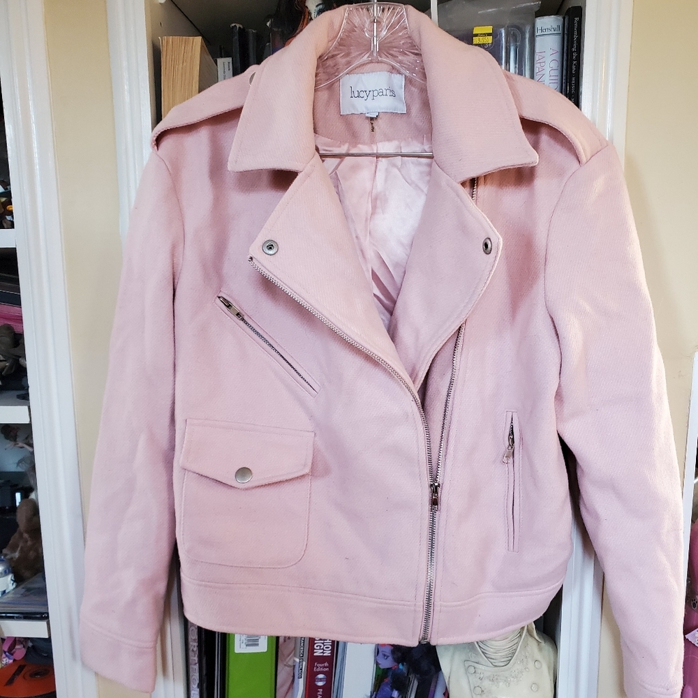 Kawaii pink wool/poly blend motorcycle jacket